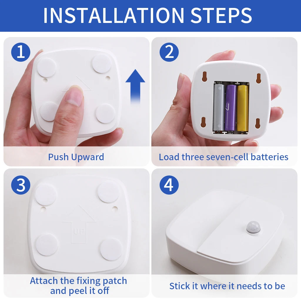 Motion Sensor LED Night Light Battery Operated Bedroom Stick on Warm Light for Bathroom Kitchen Cabinet Cupboard Hallway Stairs Peaceful Pleasures Health and Wellness