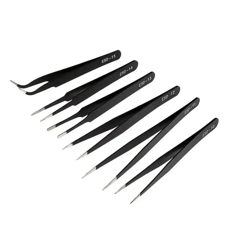 6pcs Precision Long Tweezers Set ESD Anti-Static Stainless SteelTweezers Repair Tools For Electronics Repair Soldering Craft Peaceful Pleasures Health and Wellness Black 6pcs