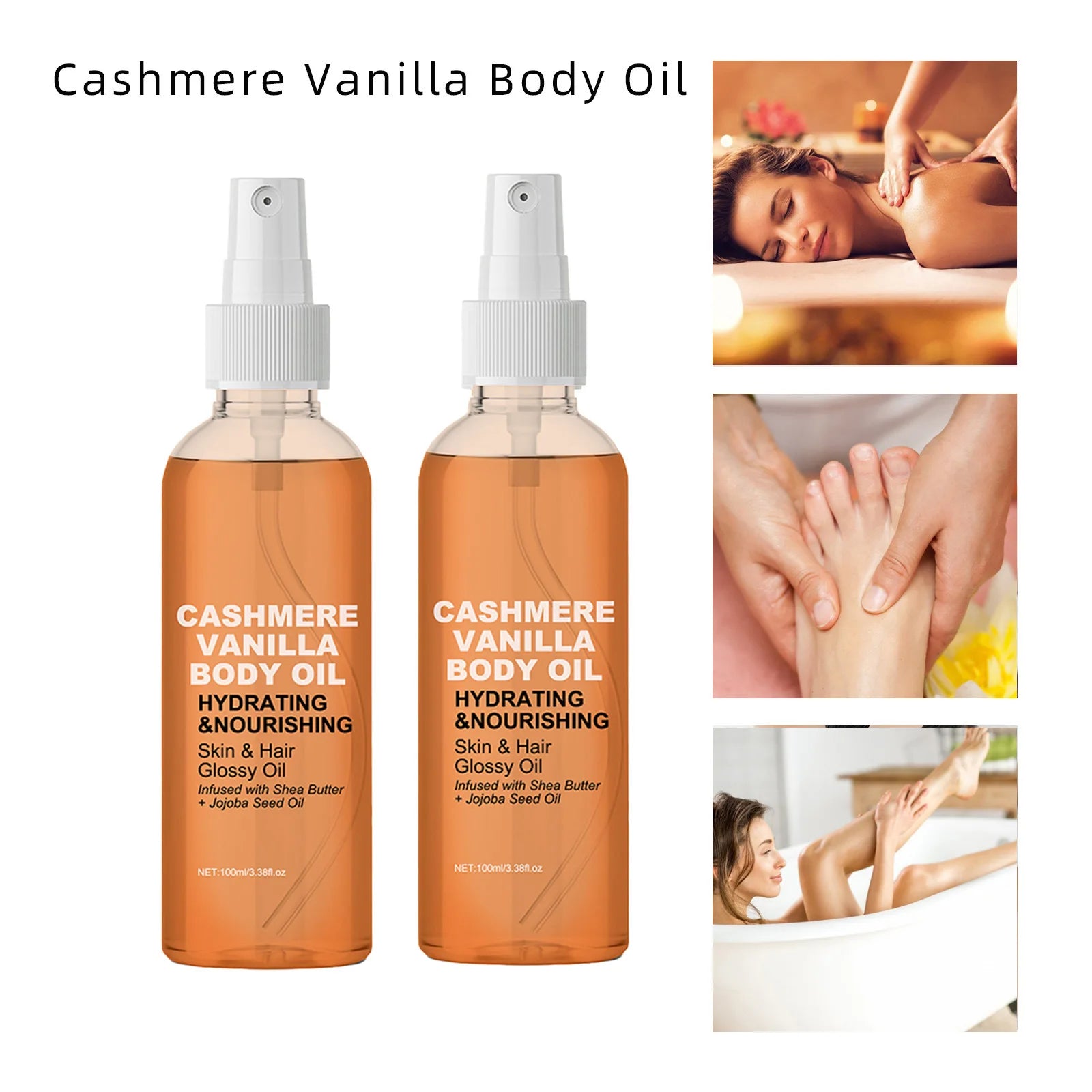 Cashmere Vanilla Body Massage Oil Hydrating Nourishing Skin And Hair Glossy Oil Infused With Shea Butter And Jojoba Seed Oil Peaceful Pleasures Health and Wellness