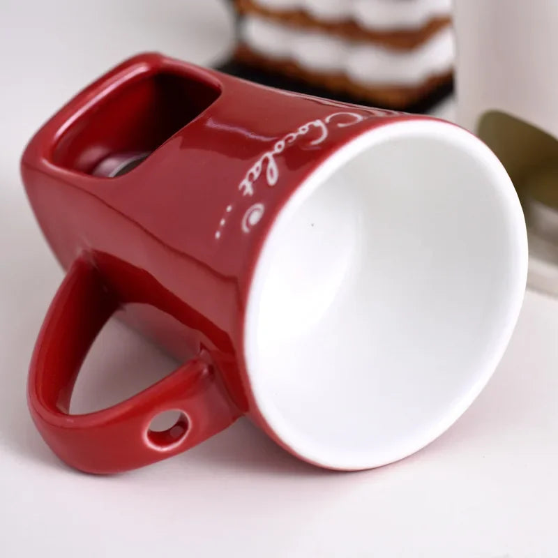130ML European Candle Cup Cheese Chocolate Melting Ceramic Mug Heating Food Ceramic Mug with Fork Creative Coffee Mug Tableware Peaceful Pleasures Health and Wellness