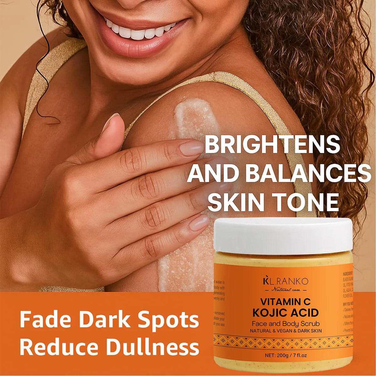 Vitamin C Kojic acid Natural Exfoliating Salt Body &Face Scrub Brightens and Softens Skin Deep Cleaning Anti Oxidative Skin Tone Peaceful Pleasures Health and Wellness