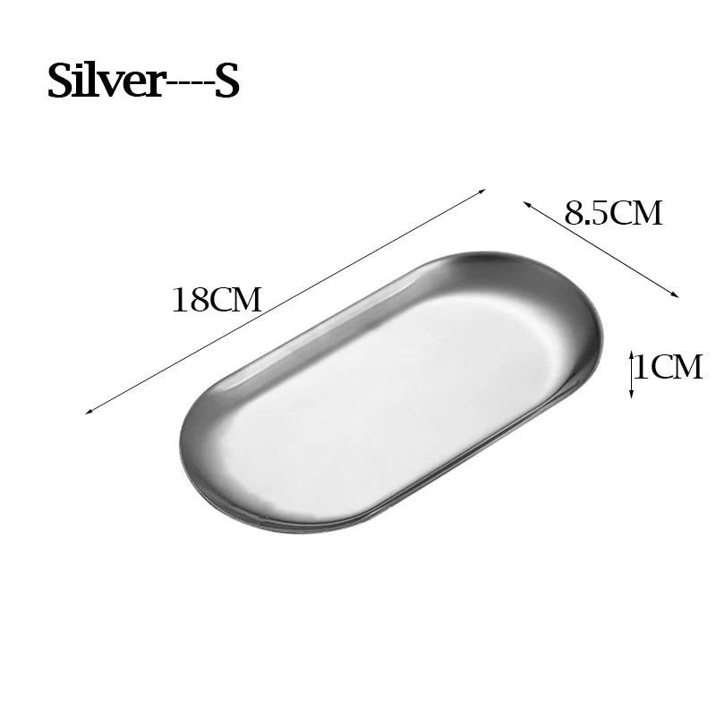 Nordic Stainless Steel Oval Serving Tray – Mirror Polished Dessert & Snack Plate, Gold or Silver, 3 Sizes