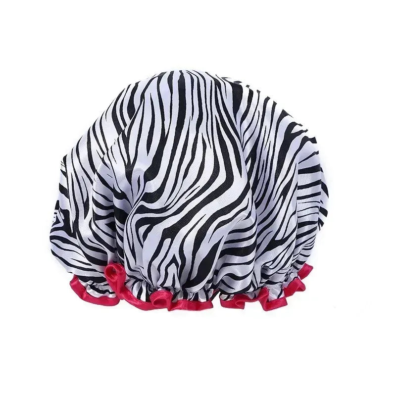 Waterproof Double Layer Shower Cap – Leopard & Polka Dot