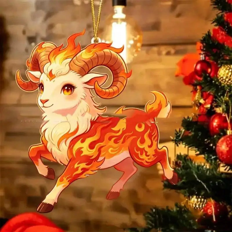 Acrylic Chinese Zodiac Goat Ornament – Red & Gold Lunar Decor