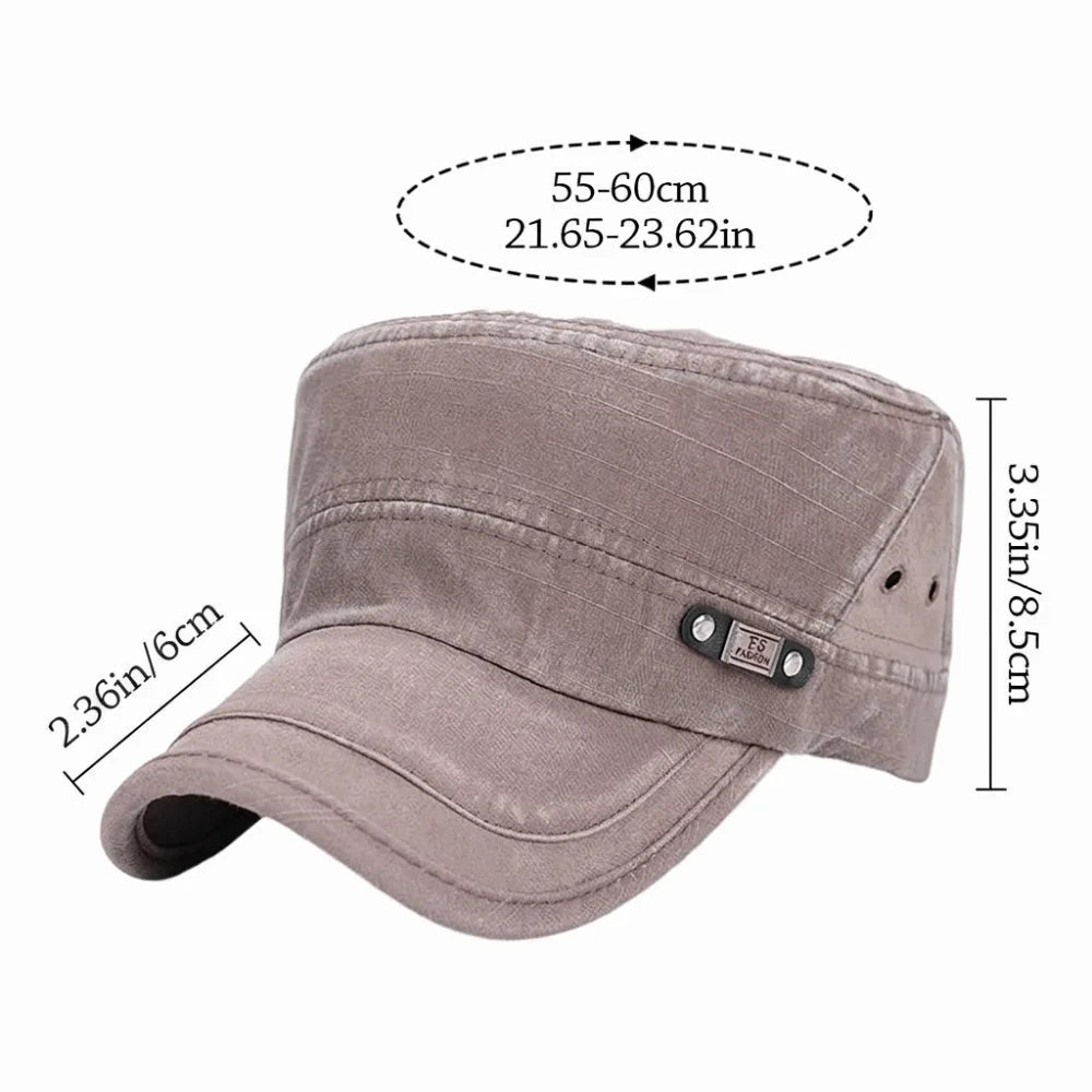 Retro Flat Top Cotton Sun Hat – UV Protection, Unisex