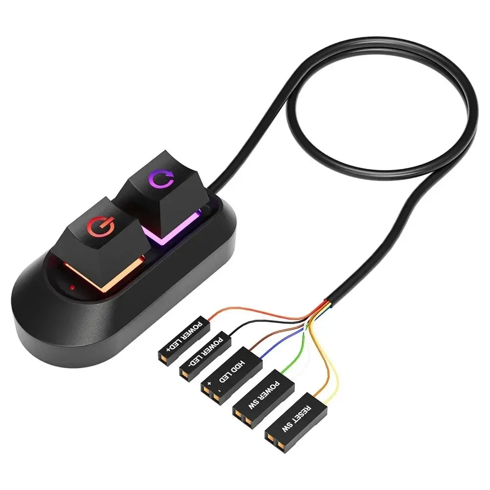 2M RGB LED Lights Computer Desktop Switch PC Motherboard External Start Power On/Off And Reset Button Extension Cable Key Switch Peaceful Pleasures Health and Wellness RGB Button