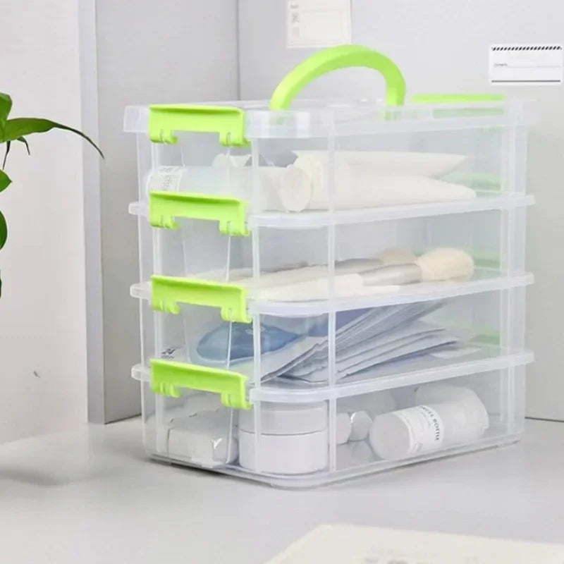 4-Layer Transparent Partitioned Drawer Storage Box with Cover
