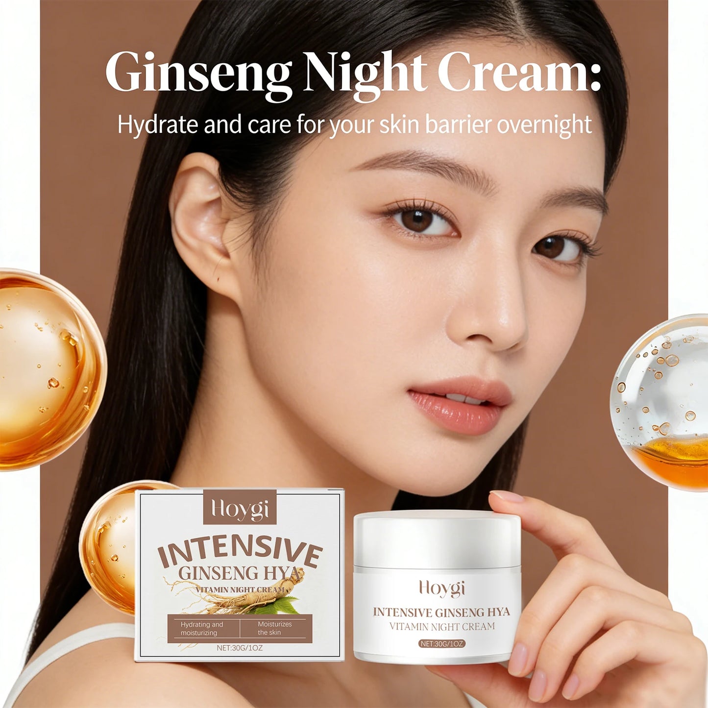 Ginseng Night Cream Hyaluronic Acid Face Cream Antioxidant Brightening Skin Tone Repair Skin Barrier Nourishing Night Skin Care Peaceful Pleasures Health and Wellness