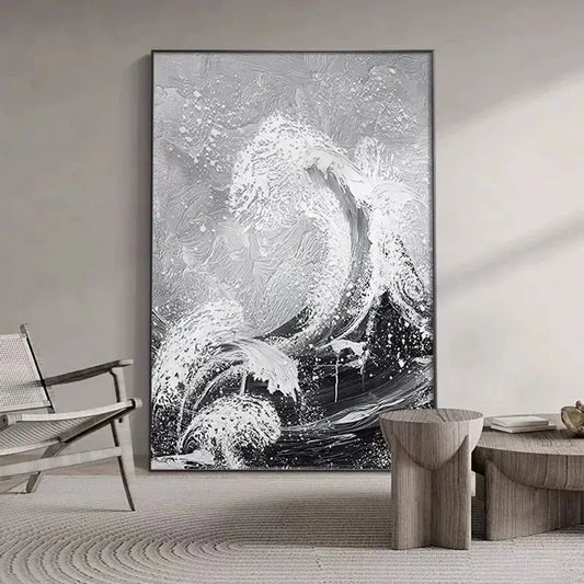 Pure Handmade Oil Painting, Starry Sea, Black and White Texture, Living Room Decoration, Corridor, Sofa Background Decoration Peaceful Pleasures Health and Wellness No frame 1 60cmx120cm