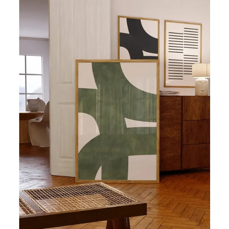 Mid-century Green Organic Lines Modern Minimalist Printable Wall Art Green and Beige Tones Printable Wall Art Painting Unframed Peaceful Pleasures Health and Wellness