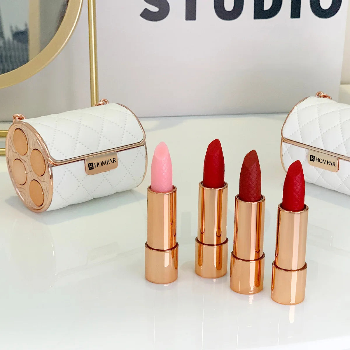 4-Color Matte Lipstick Set | Chain Bag White Leather Gift Box