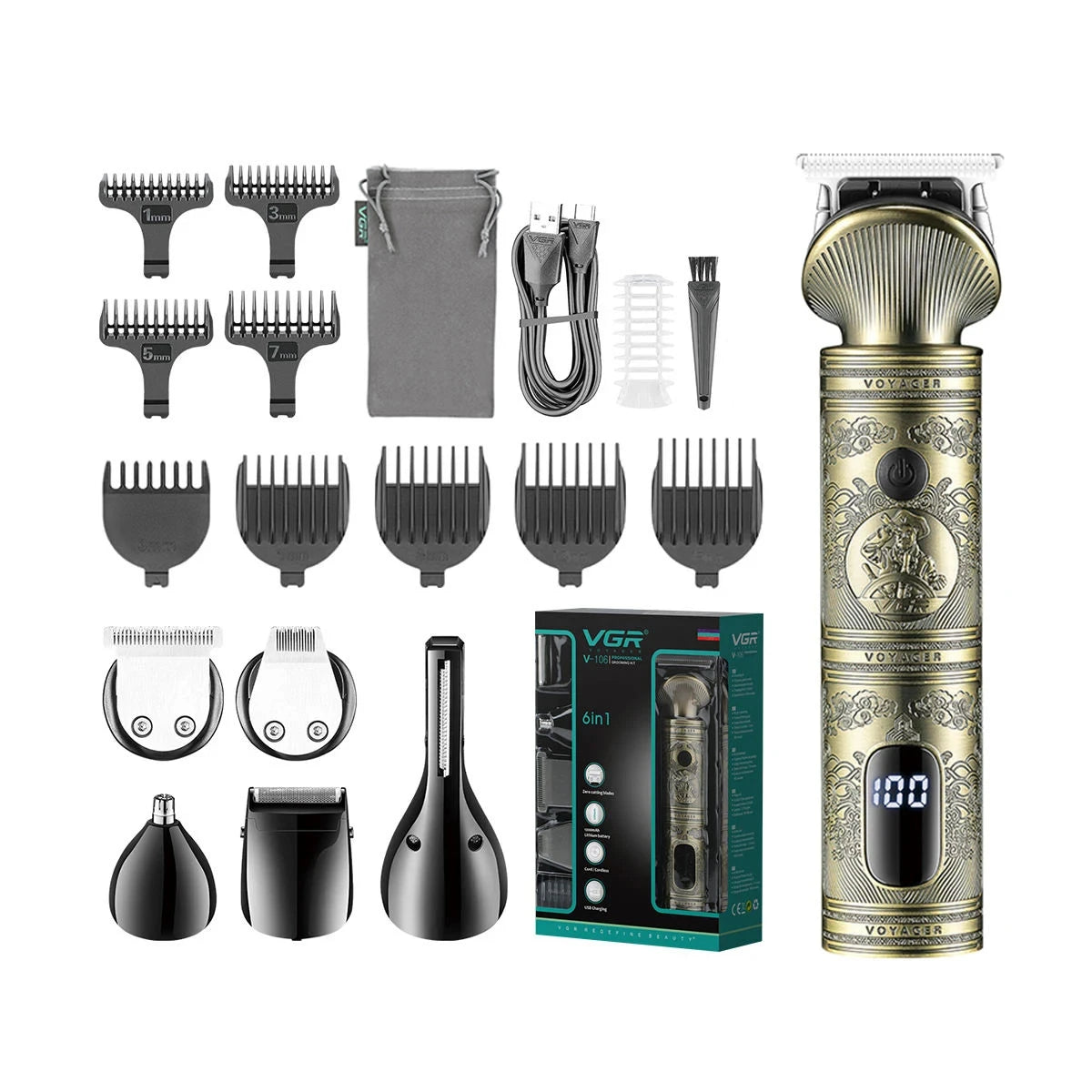 VGR Men's Retro Boutique Haircutting Sculpture Push Cutting Hairdressing Salon Home Oil Head Haircutting Full Body Hair Trimming Peaceful Pleasures Health and Wellness 106 usb