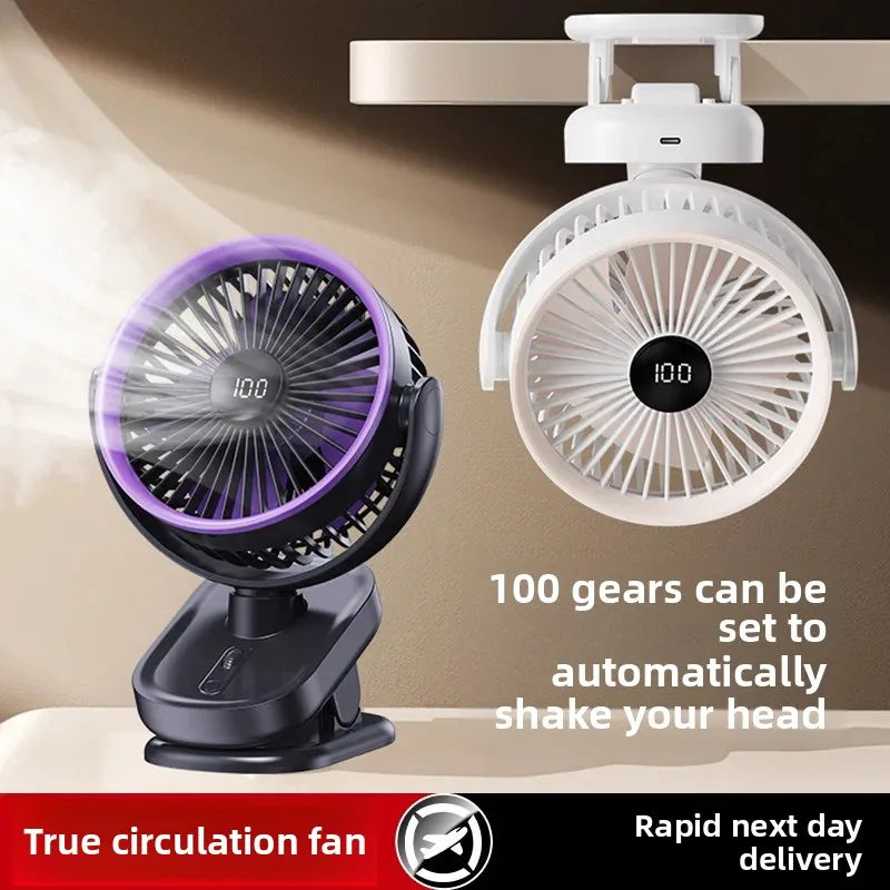 URGGU Clip-On Wall Fan | 100 Speeds & 120° Oscillation