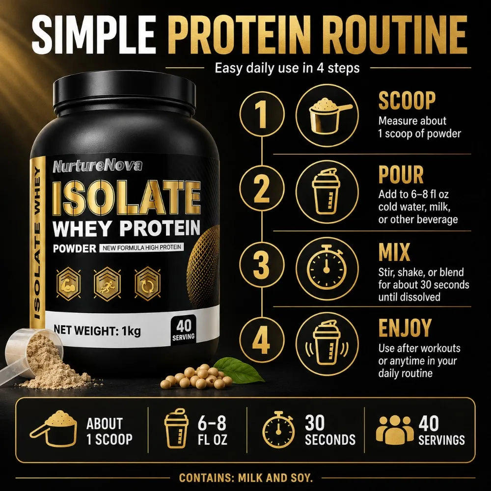 NurtureNova Whey Protein Isolate Powder 1kg | 40 Servings Whey Protein Powder Peaceful Pleasures Health and Wellness