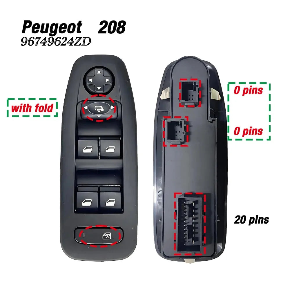 OEM Replacement 96749624ZD Front Left Power Window Switch for Peugeot 208 2008 2013-2019 Peaceful Pleasures Health and Wellness