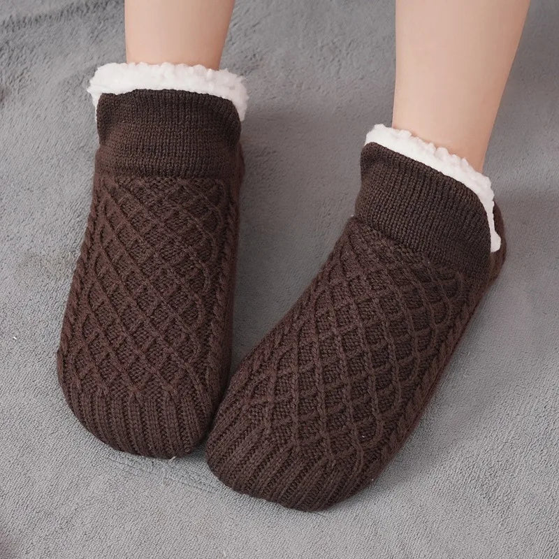 Autumn And Winter Plush Floor Socks, Indoor Anti Slip Thick Warm Foot Socks, Family Bedroom Slippers And Sleeping Socks Peaceful Pleasures Health and Wellness Brown One Size 36-39