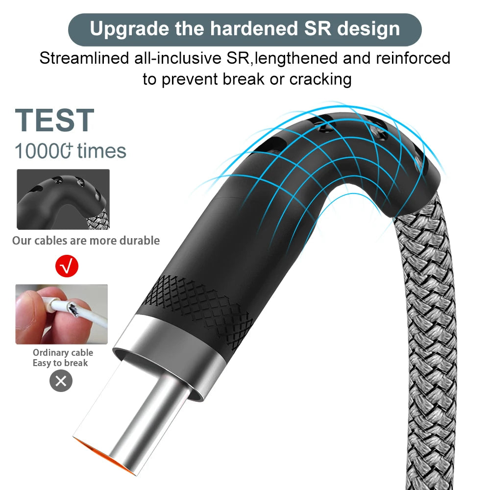 USB-C 6A Fast Charging Cable – Braided Nylon, 1m to 8m