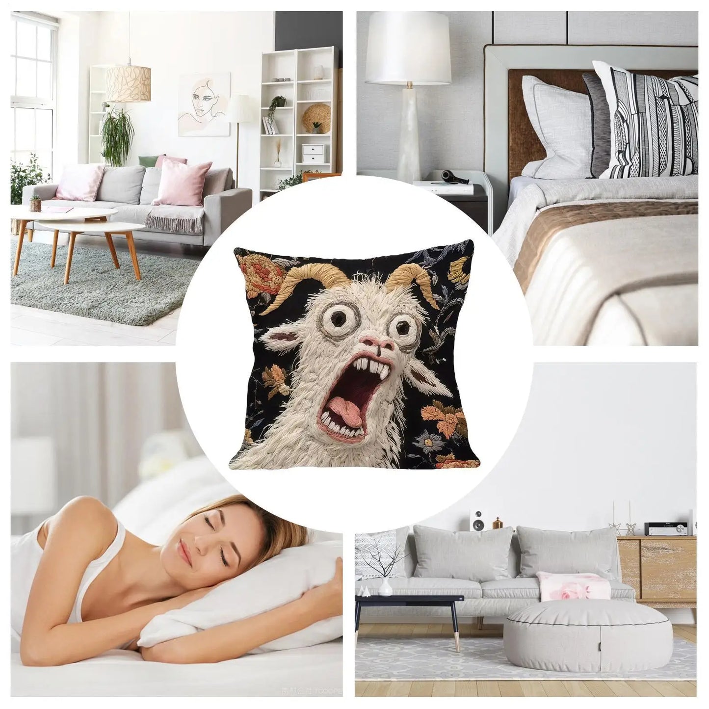 Screaming Goat Throw Pillow Cover | Funny Cushion Case 18x18"