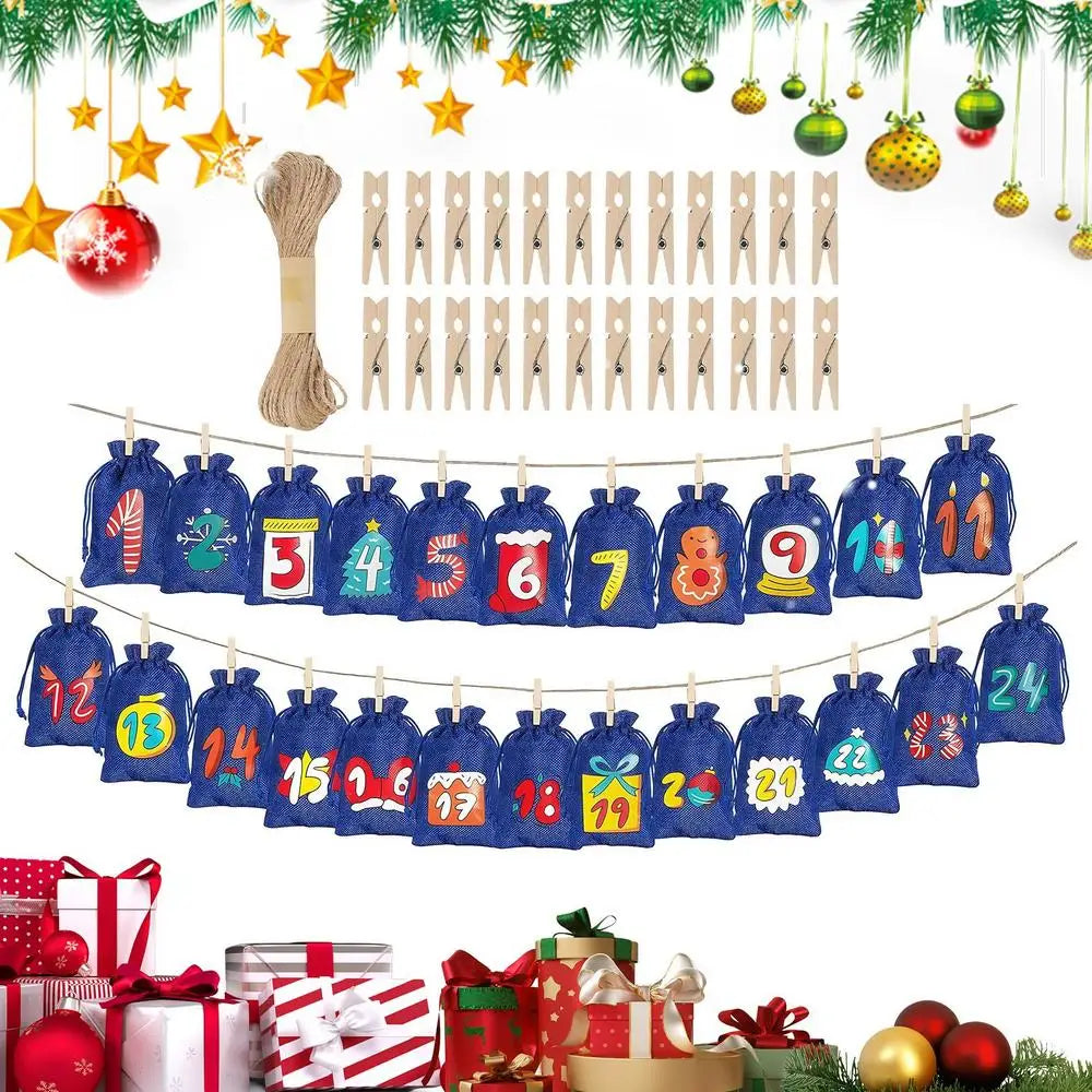 Advent Christmas Calendar Bags 24-Day Christmas Decorations Reusable Empty Drawstring Bags With Numbers For Wedding Holiday Peaceful Pleasures Health and Wellness D China Mainland 14x10cm