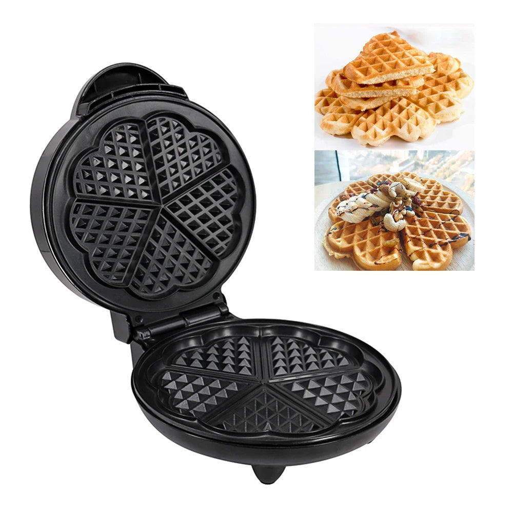 Heart-Shaped Waffle Maker | 5 Waffles, Non-Stick, 1000W