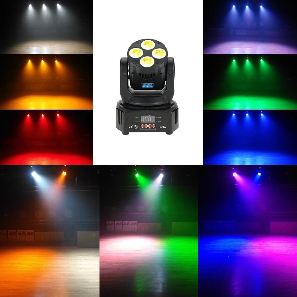 60W 4 LEDs RGBW+Amber+UV 6-in-1 Washing Effect Moving Heads Stage Light AC90-240V 16/18 Channels Sound Activation Peaceful Pleasures Health and Wellness