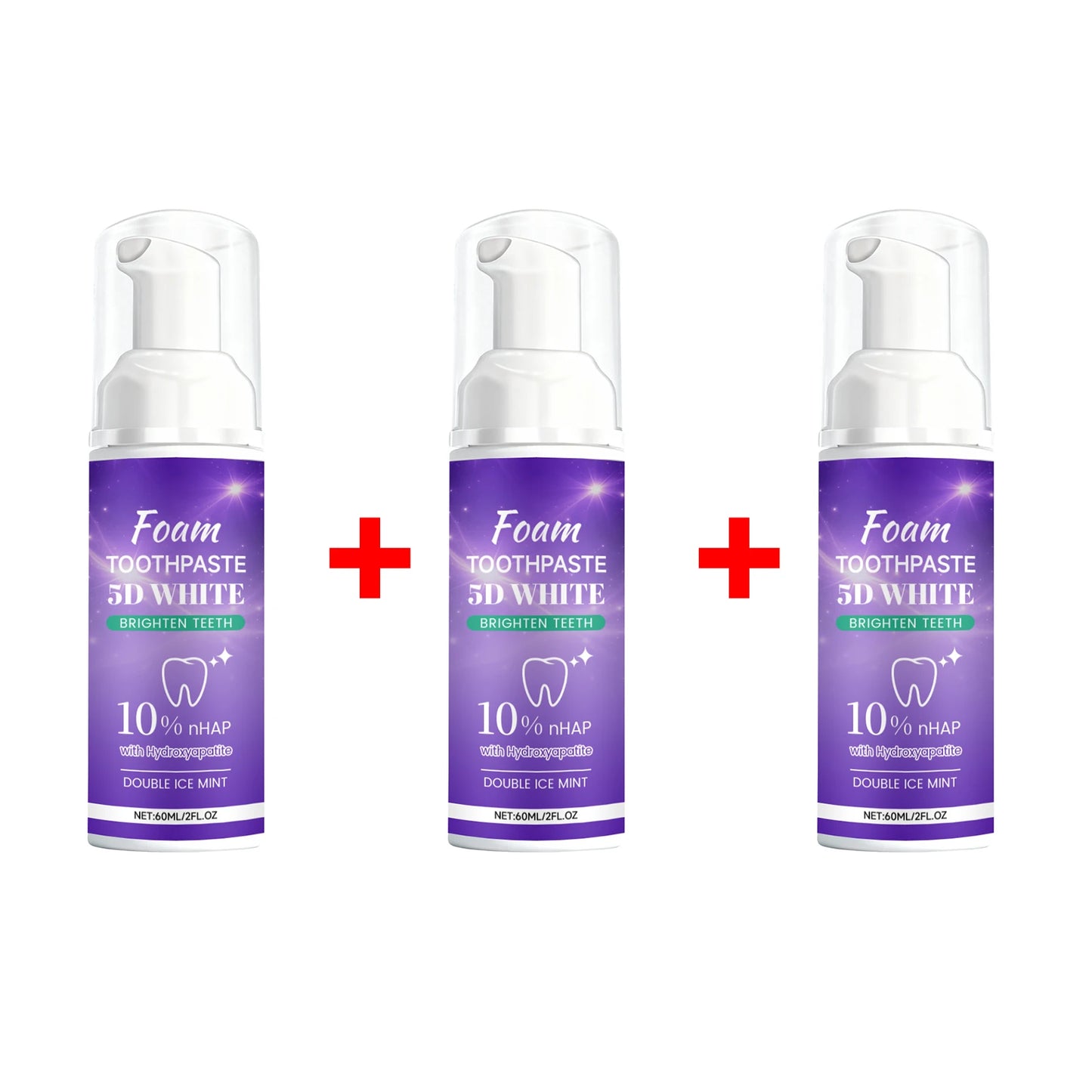 5D White Foam Toothpaste 10% Nhap Enamel Repair Fresh Breath Coffee/Smoke Stain Remover Mint Toothpaste Brightening Teeth Care Peaceful Pleasures Health and Wellness 3pcs