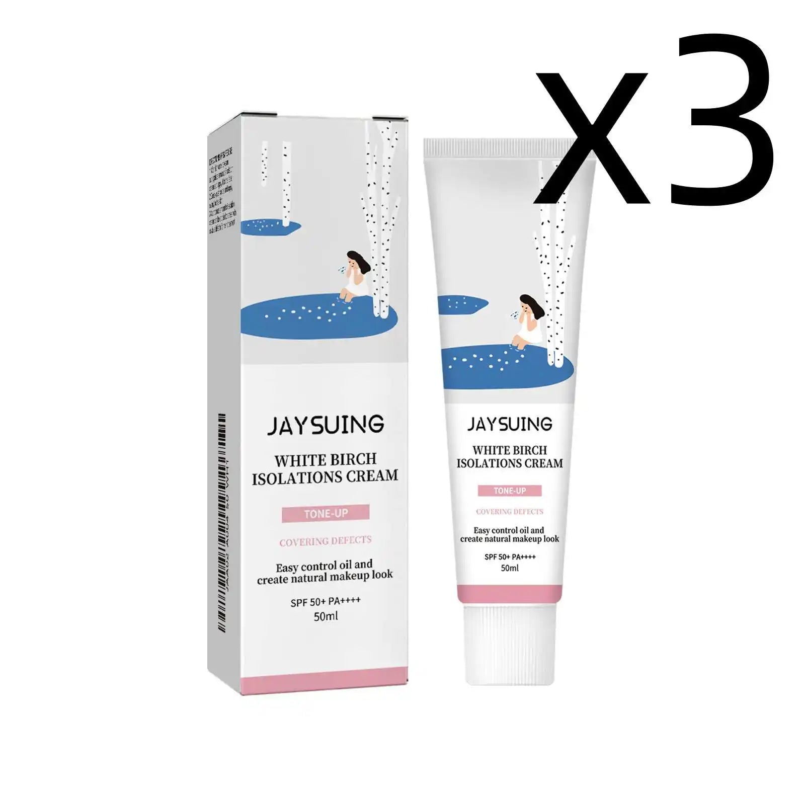 Sunscreen Spf 50+ Pa+++ Uv Protection Isolation Sunblock Refreshing Brightening Hydrating Waterproof Makeup Whit-ening Sun Cream Peaceful Pleasures Health and Wellness 3x50ml 50 ML