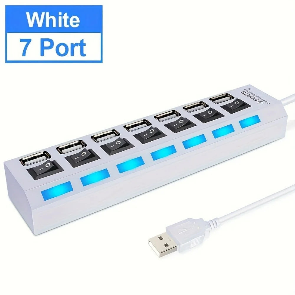 4/7 Port USB 2.0 Hub Splitter with LED Switch | PC & Laptop