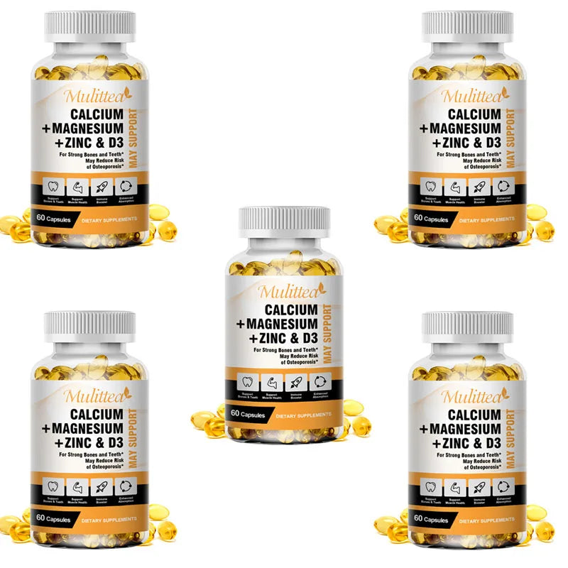 Mulittea Calcium Magnesium Zinc + Vitamin D3 Capsules – Bone & Immune Dietary Supplements Peaceful Pleasures Health and Wellness 60pcs 5bottles United States