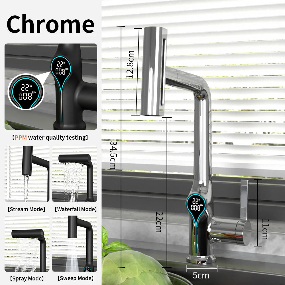AOGUTU Waterfall Basin Faucet Digital Temp Display Mixer Tap