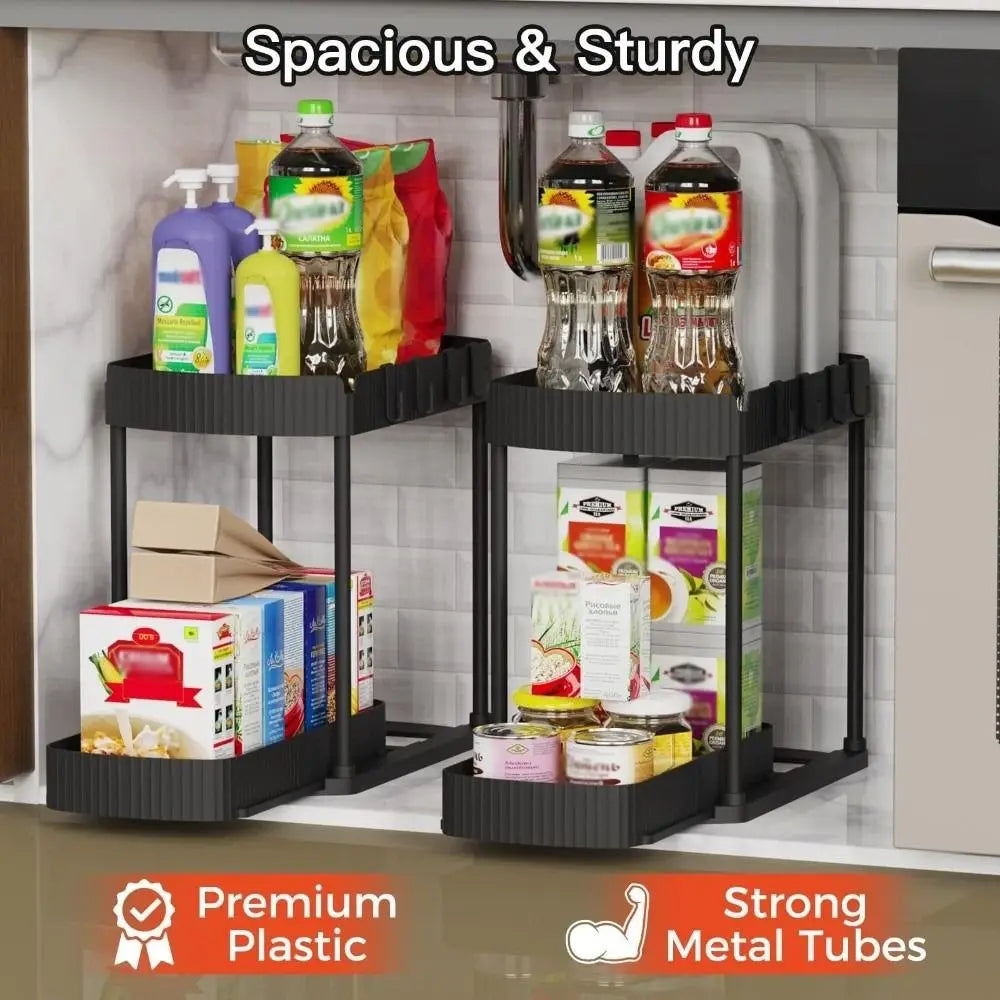 2-Tier Pull-Out Under Sink Organizer | Bathroom Kitchen Rack
