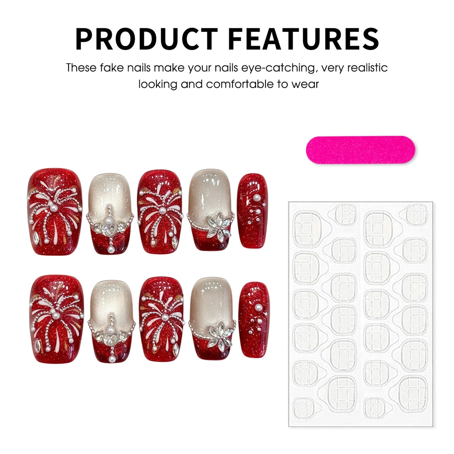 Handmade Press On Nails | Fireworks Diamond Cat Eye French Set