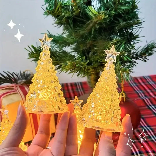 Crystal Christmas Tree Night Light | Battery Powered Star Design Decorative Night Light Peaceful Pleasures Health and Wellness