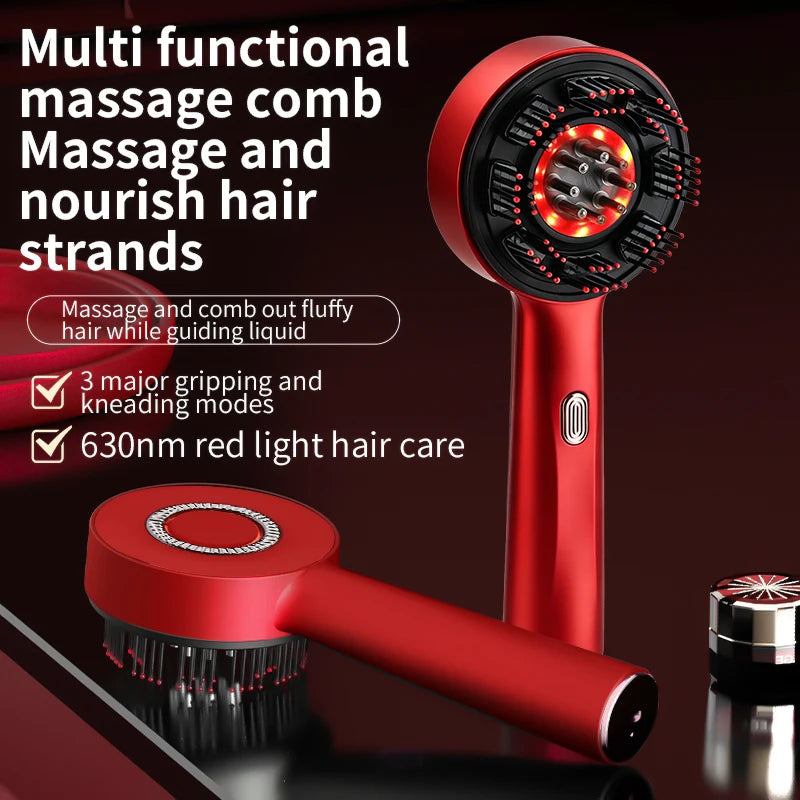 Electric Massage Comb Kneading Scratching Head Massager Deep Tissue Scalp Circulation Light Therapy Brush with Oil Applicator Peaceful Pleasures Health and Wellness