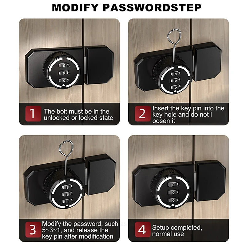 New 1 Set No-Punch Combination Door Lock 3 Digit Password Cabinet Locks With Combination Latch For Closet Door Door Peaceful Pleasures Health and Wellness