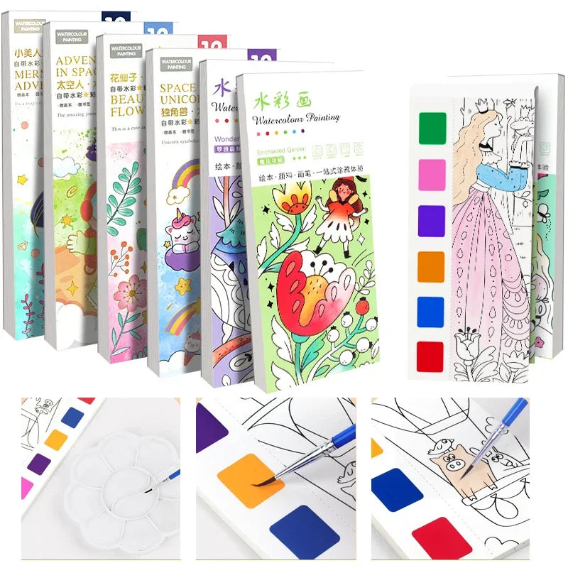 12 Sheets Children Watercolor Graffiti Draw Book 3+ Year Early