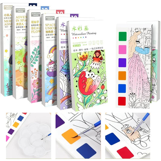 12 Sheets Children Watercolor Graffiti Draw Book 3+ Year Early Peaceful Pleasures Health and Wellness