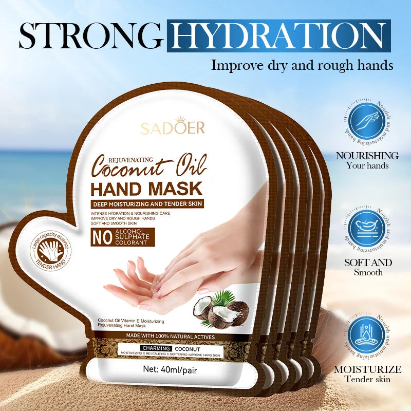 SADOER Coconut Hand Mask Gloves – Moisturizing & Anti-Aging