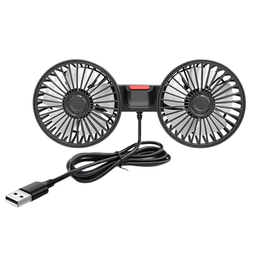 USB Dual Head Car Fan | 360° Rotation 3-Speed Vehicle Cooler Peaceful Pleasures Health and Wellness