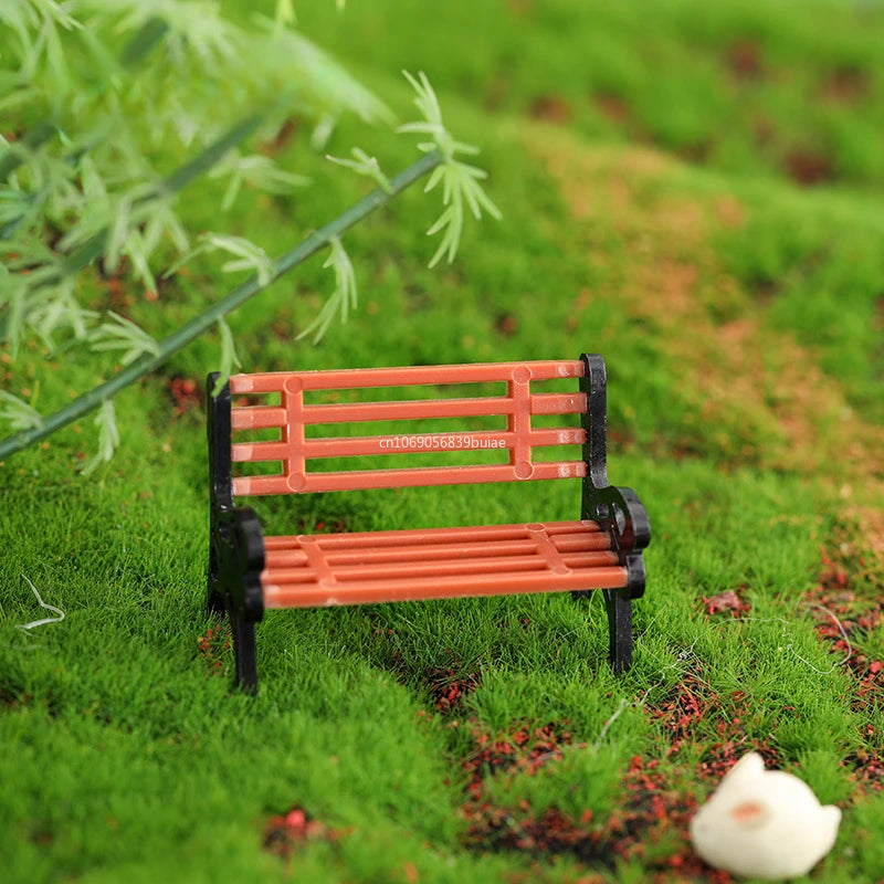 1PCS PVC Miniature Bench Stools Micro Landscapes Park Chair Figurines Crafts Succulents Bonsai Doll House Fairy Garden Decor Peaceful Pleasures Health and Wellness