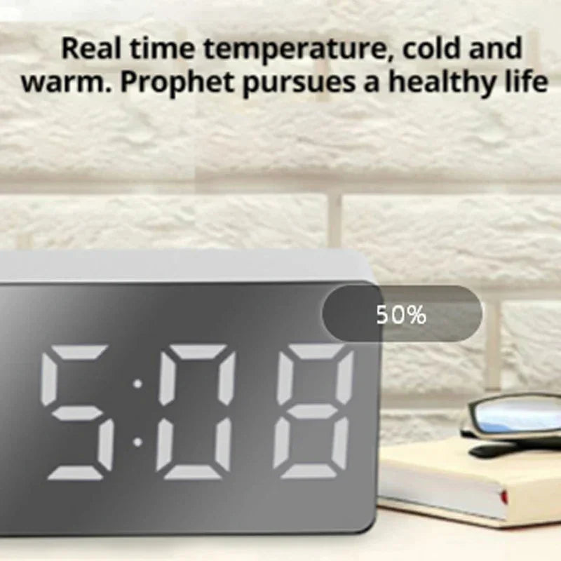 1Pc White LED Mirror Table Clock Snooze Display Time Night Light Desktop USB Alarm Clock Home Decor Peaceful Pleasures Health and Wellness