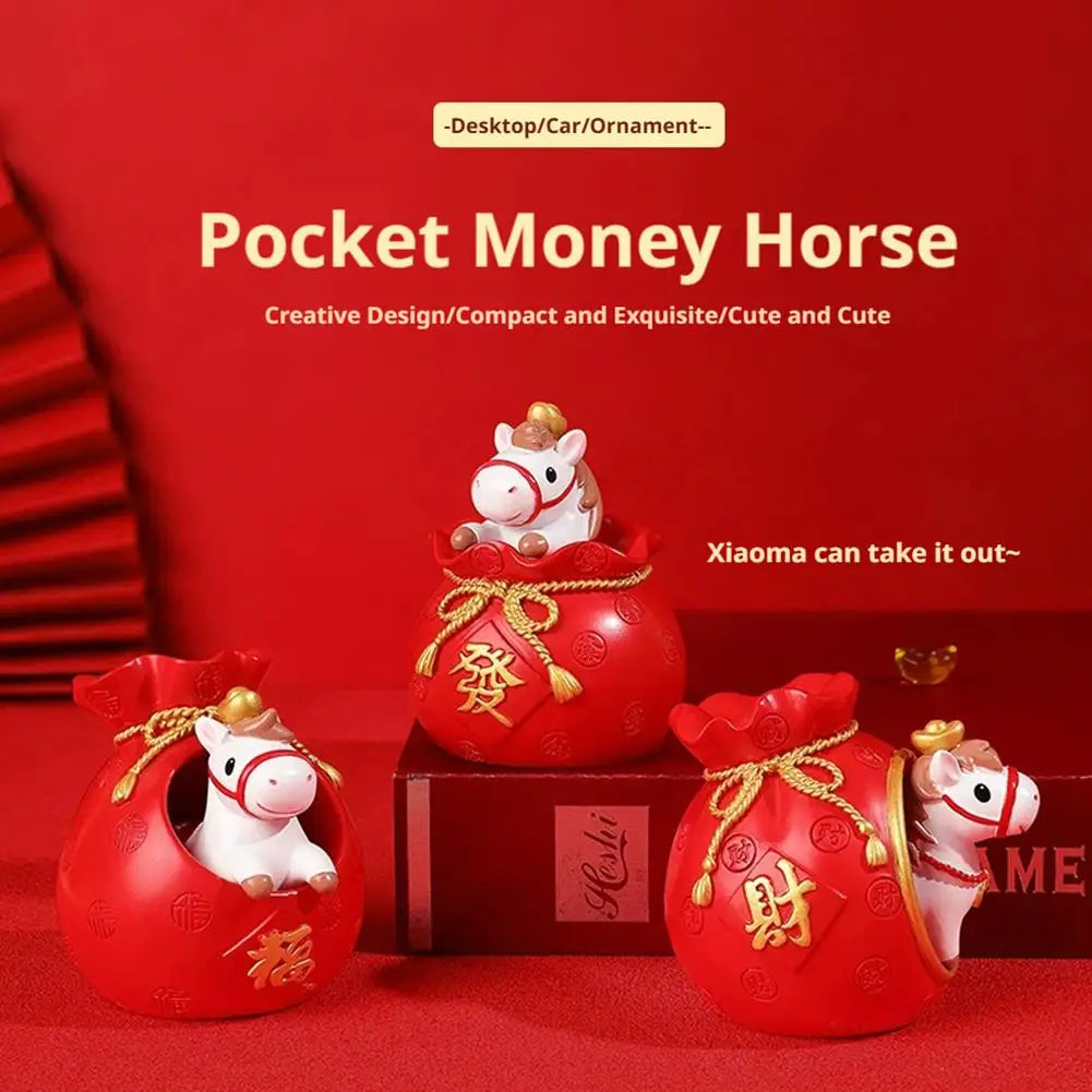 Lucky Horse Figurine Resin | Chinese New Year Wealth Decor