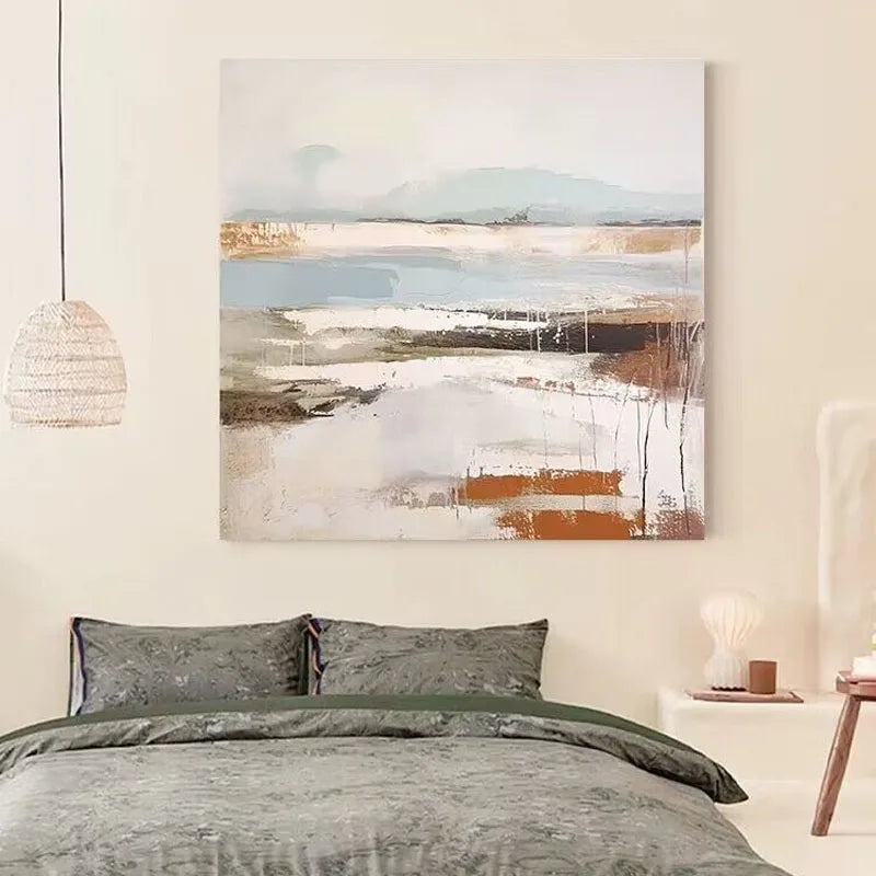 Nordic Abstract Cream Style Handmade Oil Painting Background Hanging Painting Living Room Bedroom Porch Hanging Mural Sofa Room Peaceful Pleasures Health and Wellness