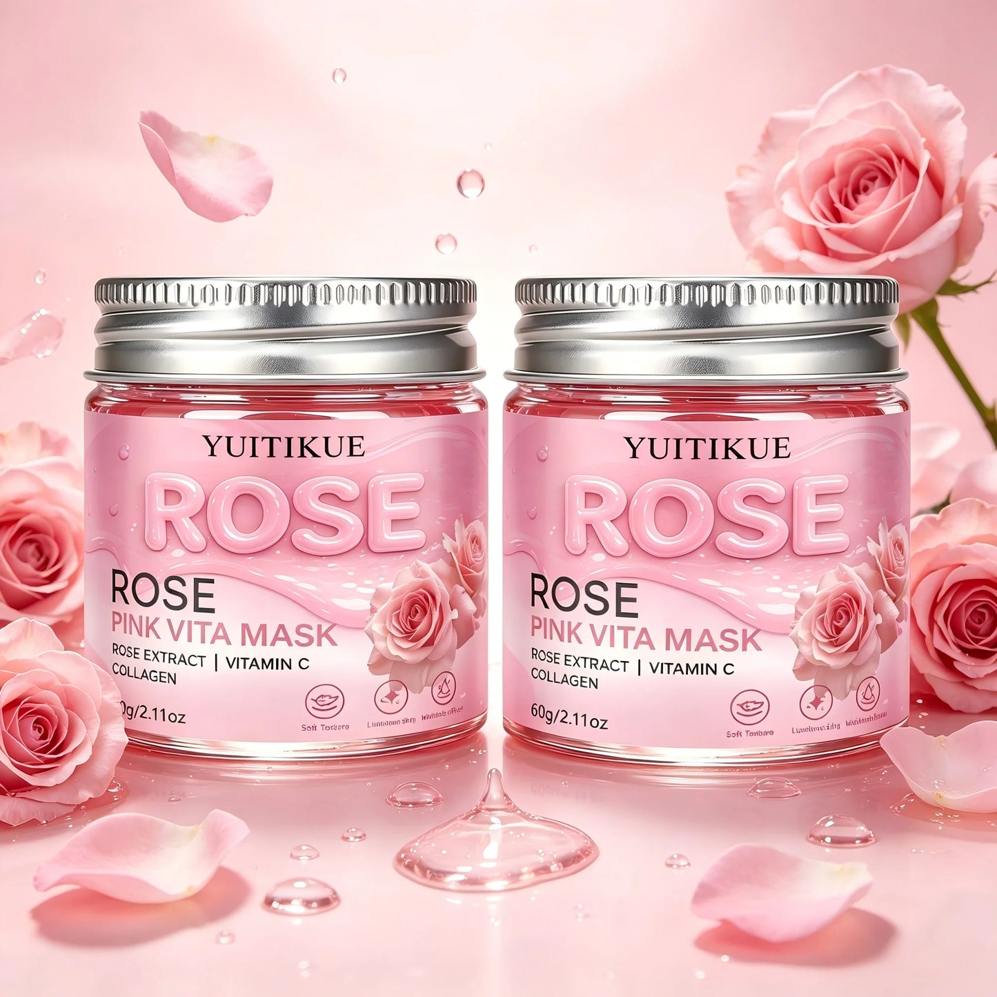 YUITIKUE Rose Pink Vita Mask 60g with Rose Extract, Vitamin C & Collagen for Luminous & Moisturized Skin Peaceful Pleasures Health and Wellness 2pc