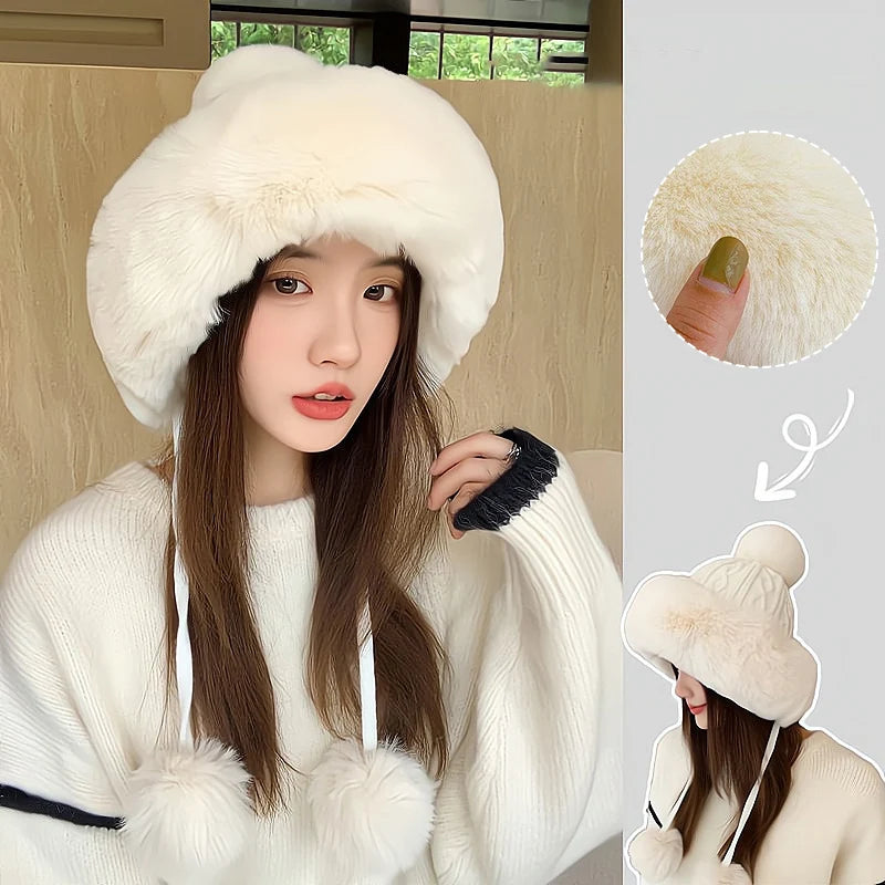 Women's Plush Ball Beanie | Winter Ear Protection Knit Hat