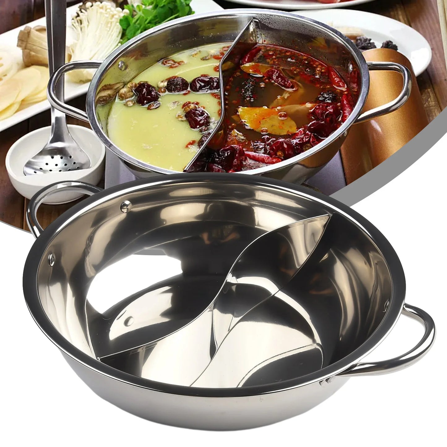 Twin Divided Pot Stainless Steel Hotpot Kitchen Cooker Home Cooking