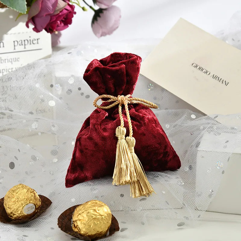 Velvet Drawstring Tassel Gift Bag | Wedding & Party Candy Pouch