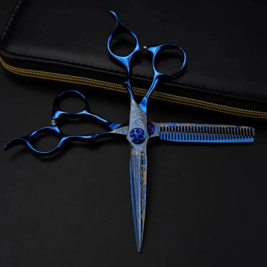 Professional 6 '' Upscale Scissor Blue Damascus Hair Scissors Cutting Barber Tools Haircut Thinning Shears Hairdresser Scissors Peaceful Pleasures Health and Wellness