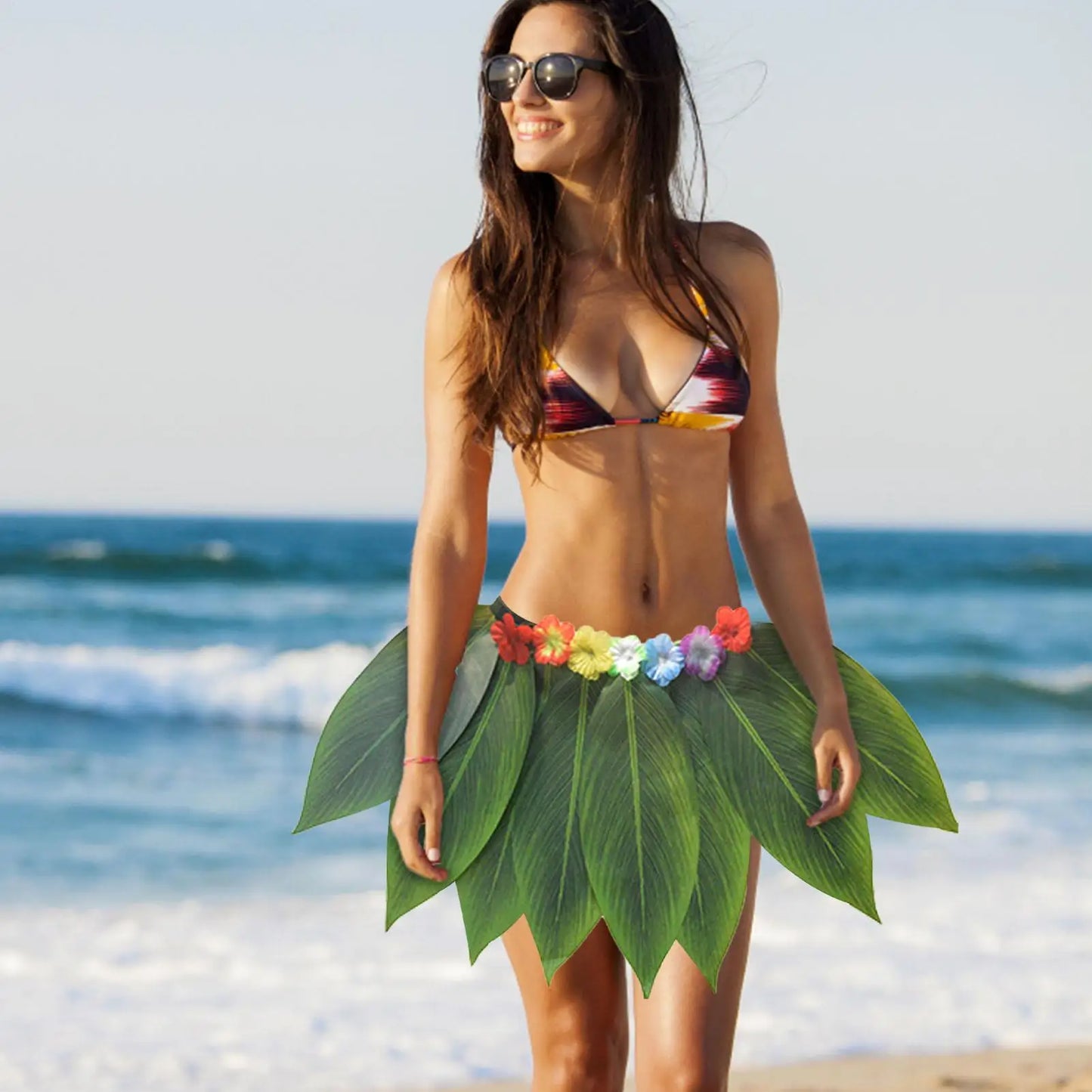 Hawaiian Green Leaves Grass Skirt | Beach & Luau Costume