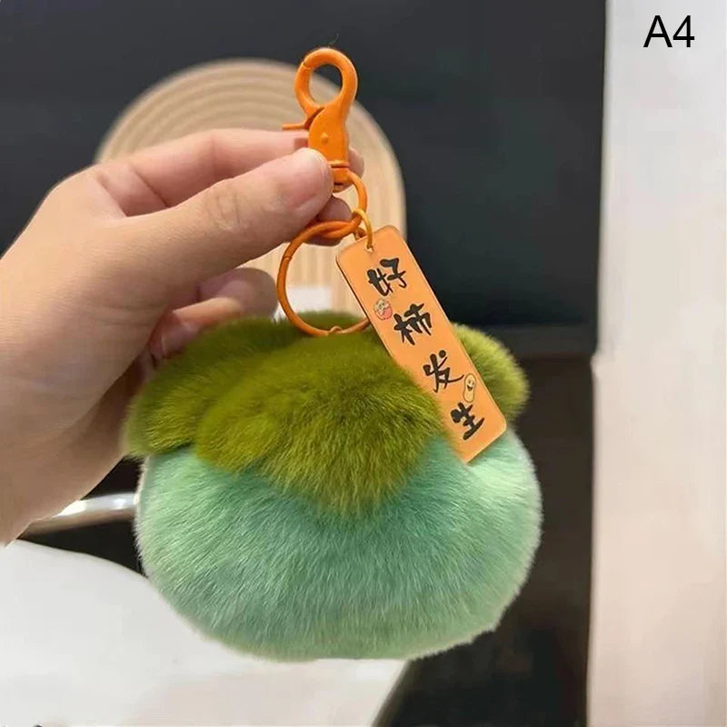 Plush Persimmon Lucky Keychain | Cute Bag Charm & Gift